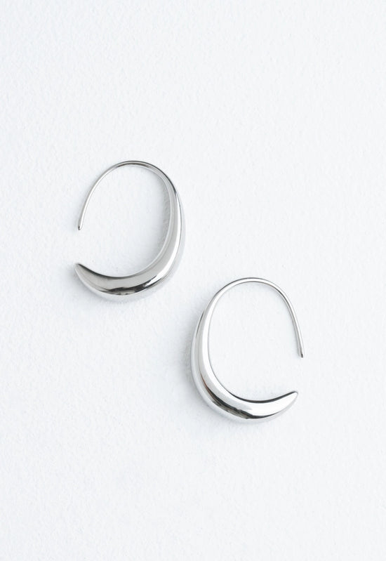 Silver Crescent Moon Thread Drop Earrings