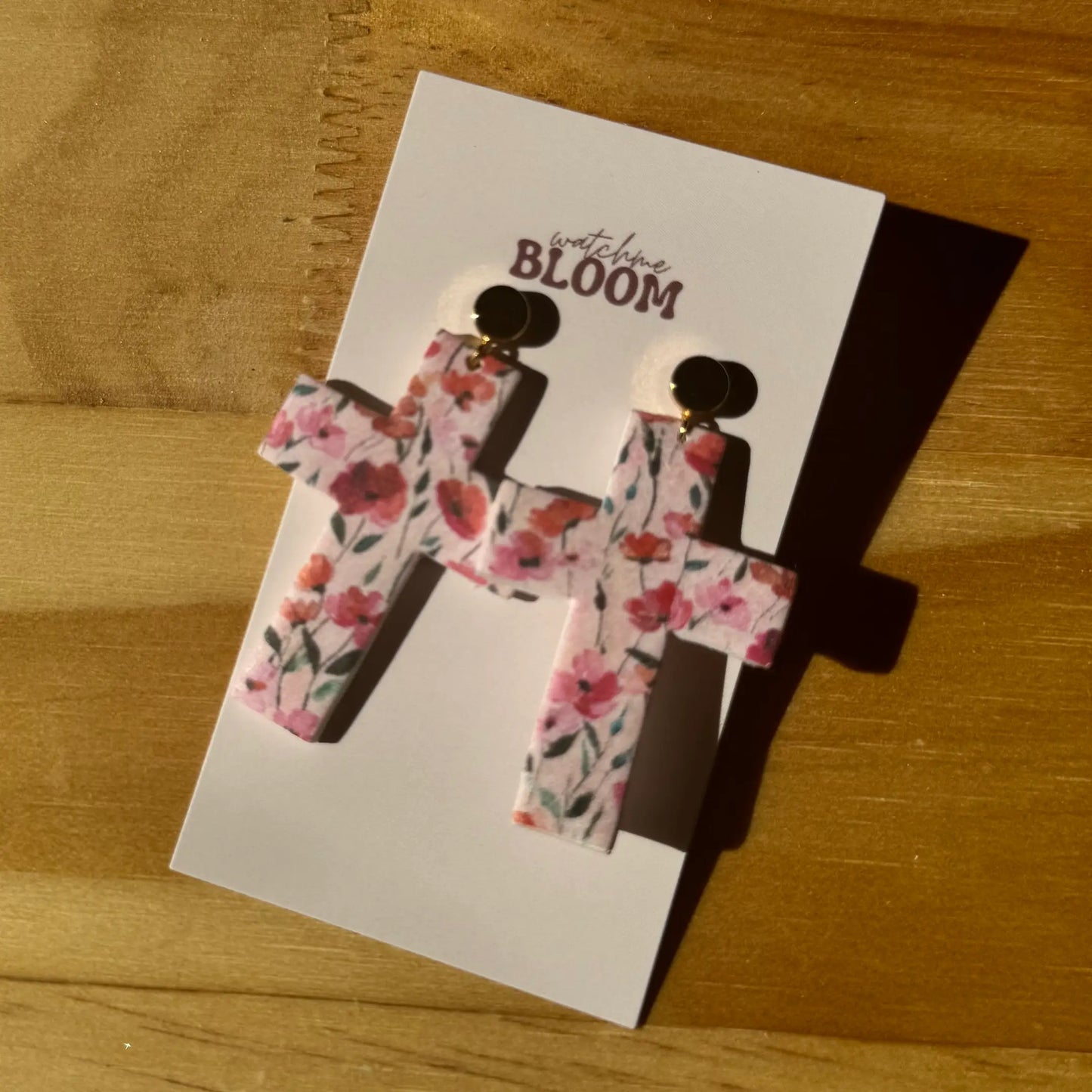 Pink Floral Cross Earrings