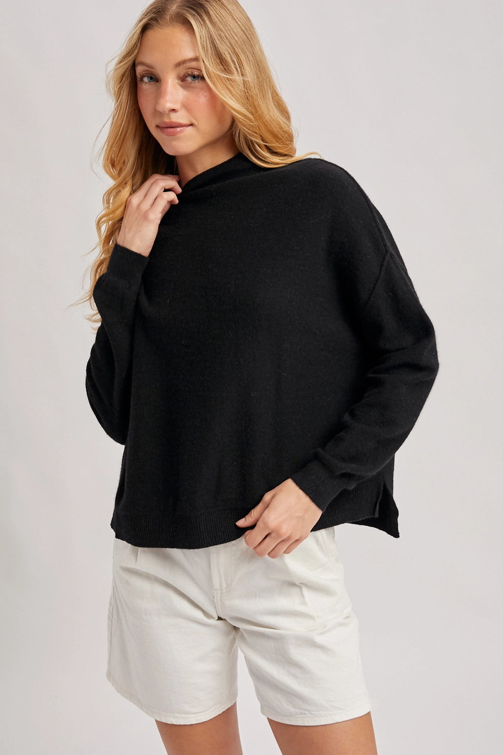Oversized Slouch Neck Knit Sweater | Black