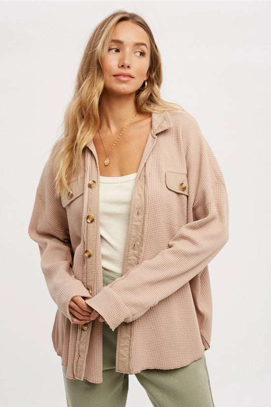 Oversized Waffle Knit Shacket - Latte