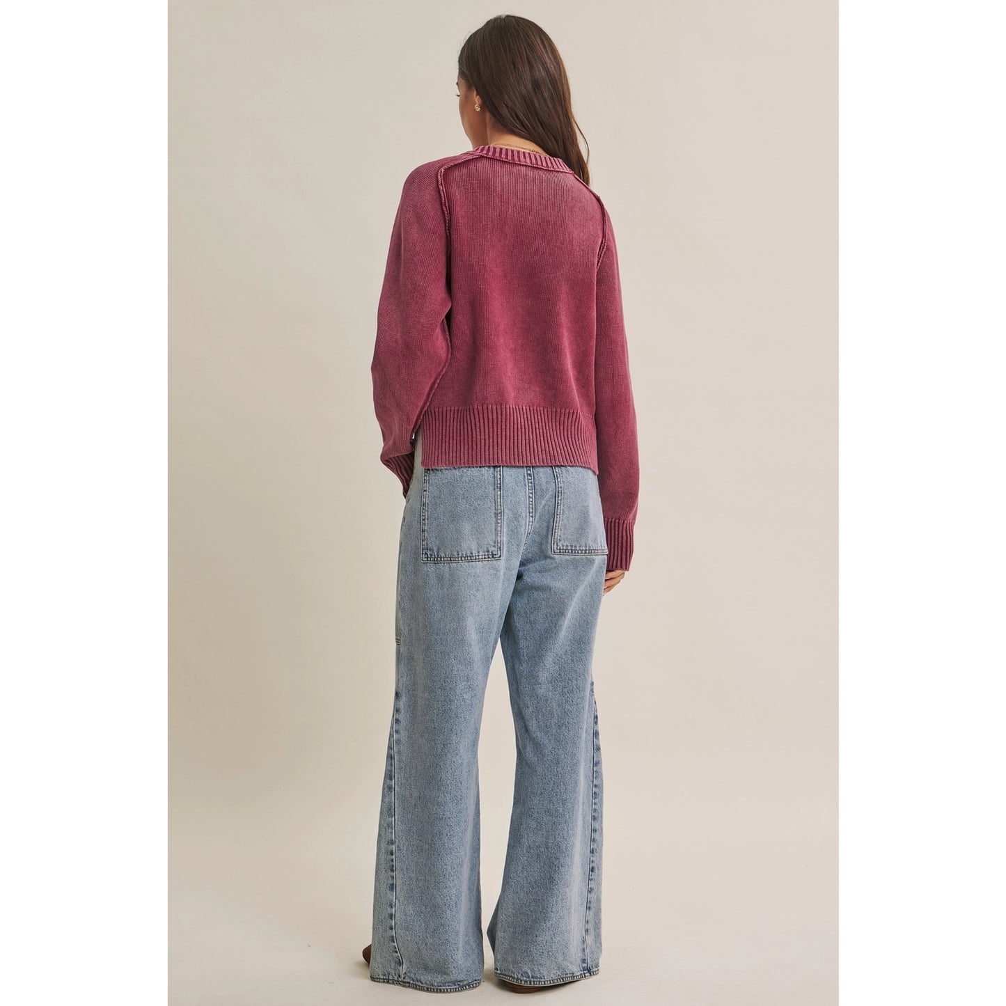 Mineral-Washed Cotton Sweater | Winter Berry