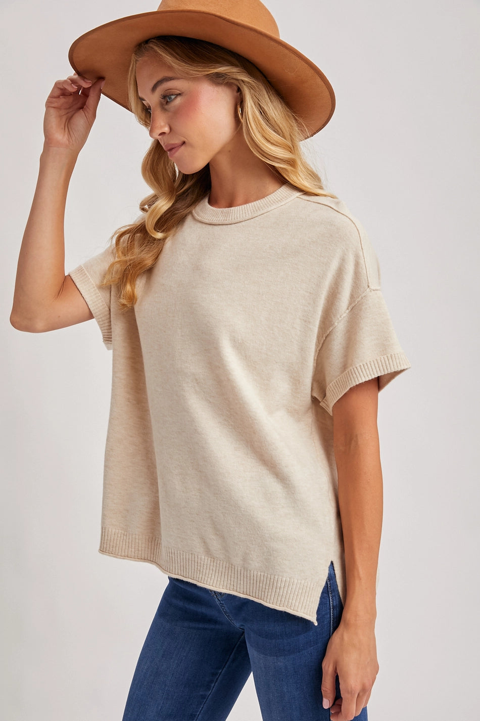 Crewneck Knit T-Shirt | Oatmeal