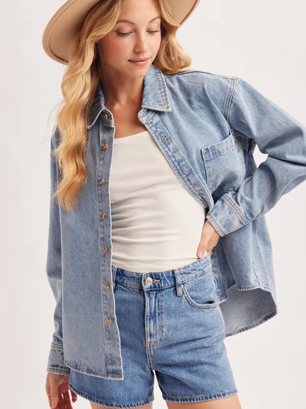 Washed Denim Button Down Shirt