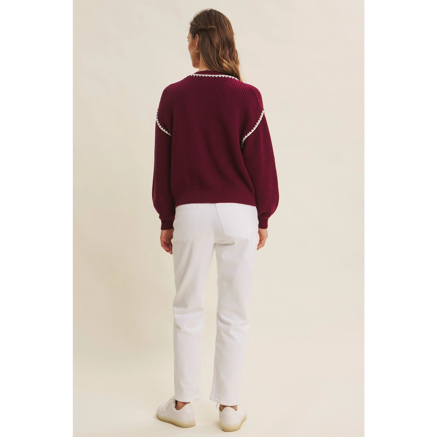 Instant Favorite Contrast Stitch Cardigan | Merlot