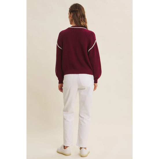Instant Favorite Contrast Stitch Cardigan | Merlot