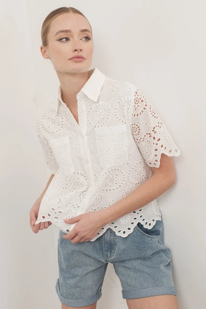 Scallop Edge Lace Button Down