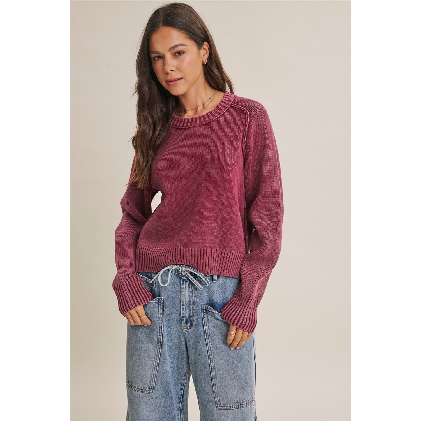 Mineral-Washed Cotton Sweater | Winter Berry