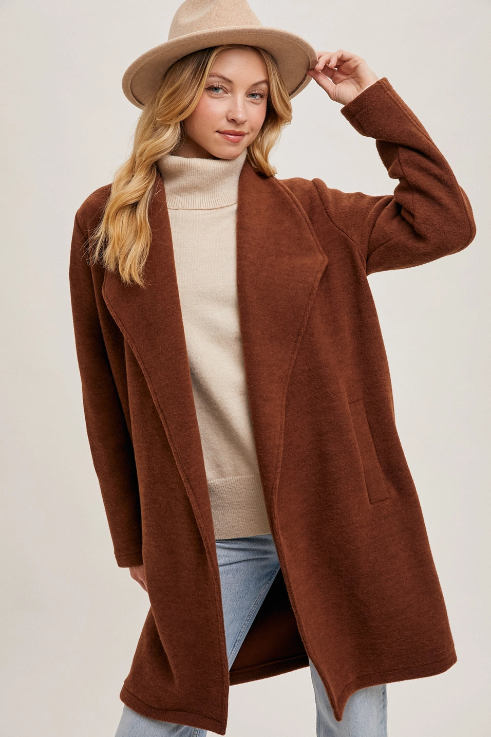 Open Front Knit Coat-Jacket | Chestnut