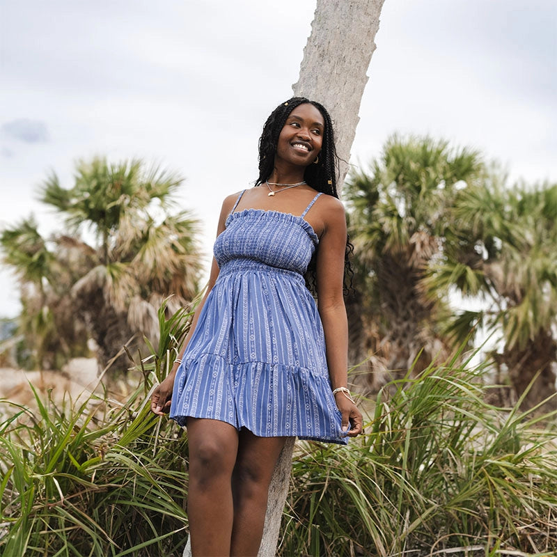 Twilight Stripe Smocked Dress with Adjustable Straps