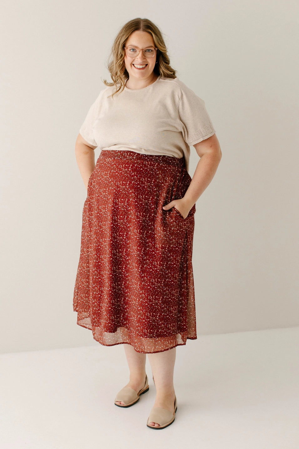 Chiffon Floral Midi Skirt