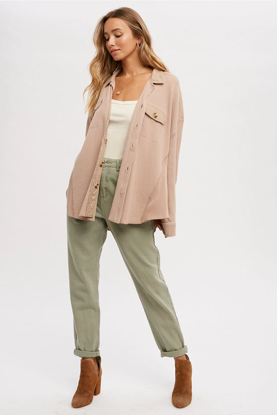Oversized Waffle Knit Shacket - Latte