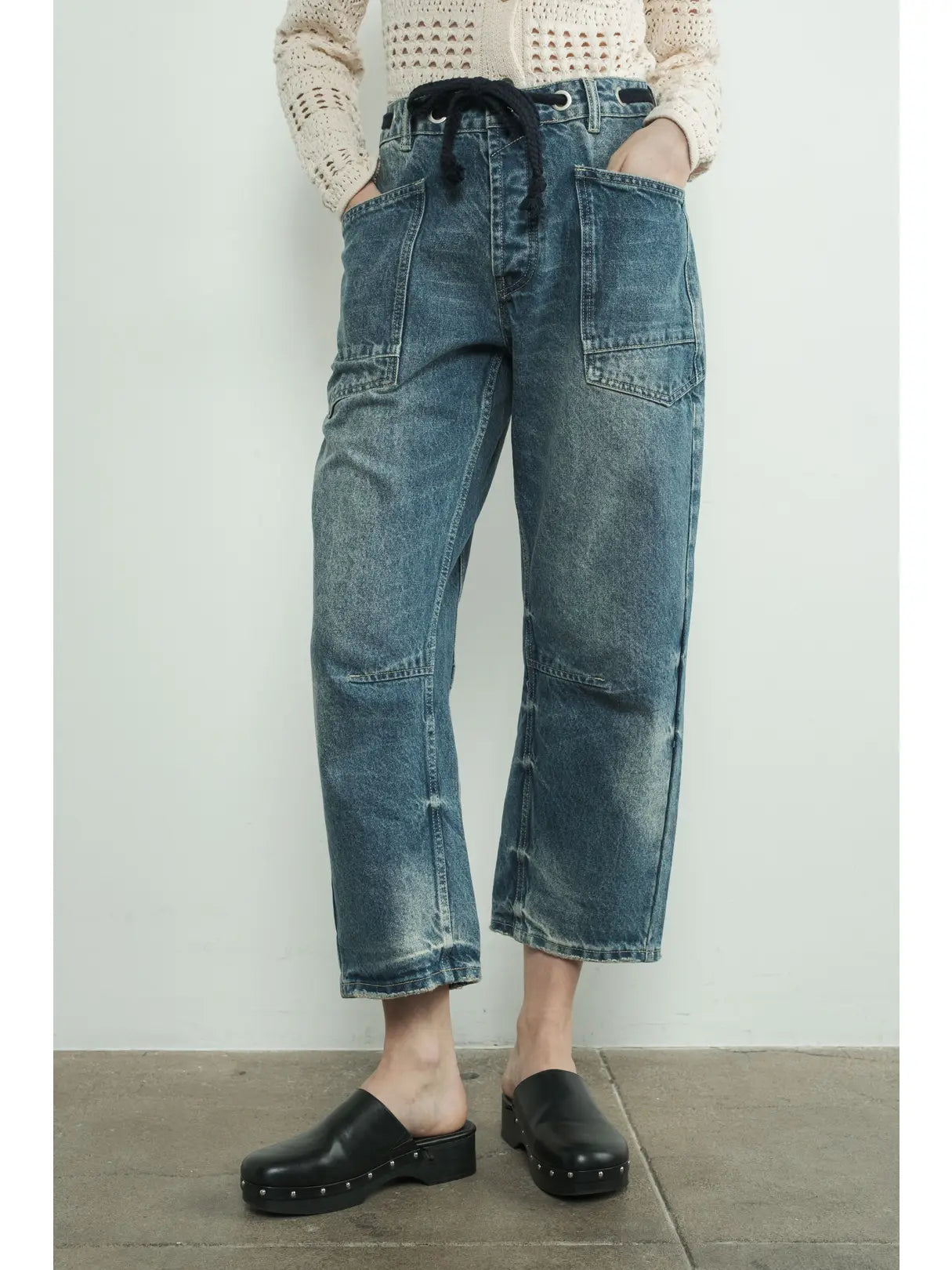 Barrel Denim Drawstring Pants | Medium Wash