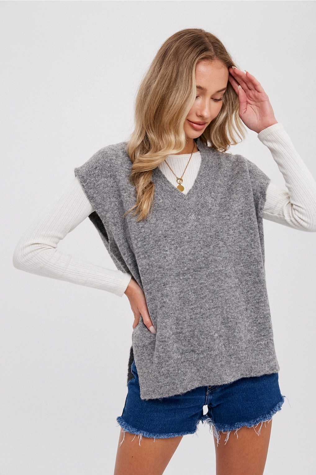 Oversized Knit Vest | Grey