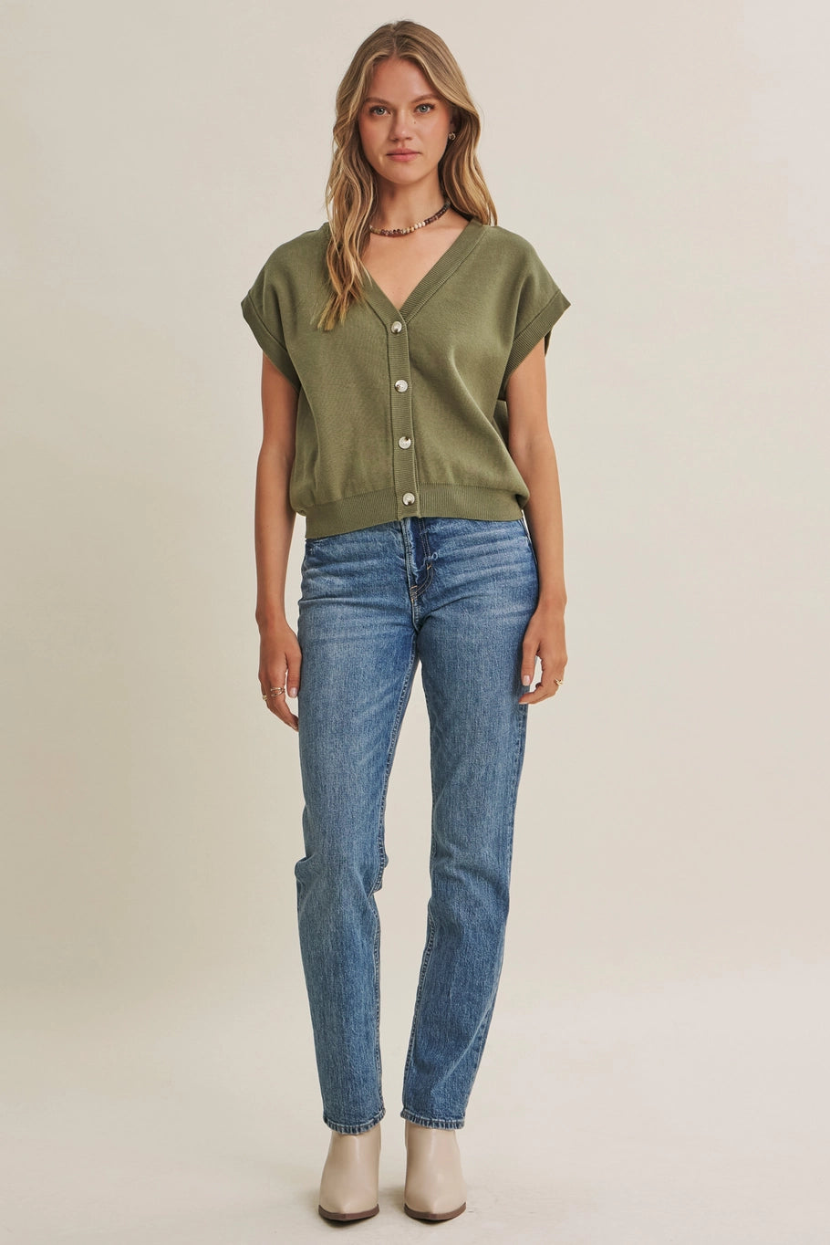 Olive Multi-Way Button-Down Sweater Vest