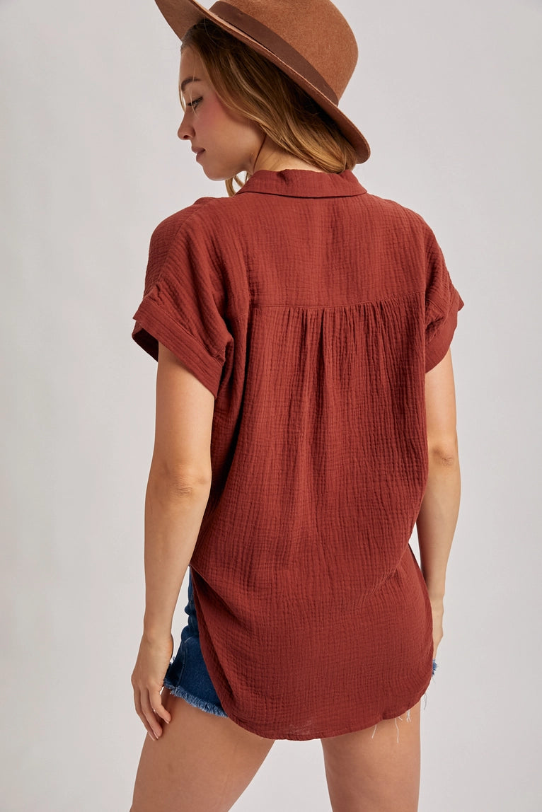 Essential Button Up Cotton Shirt | Brick