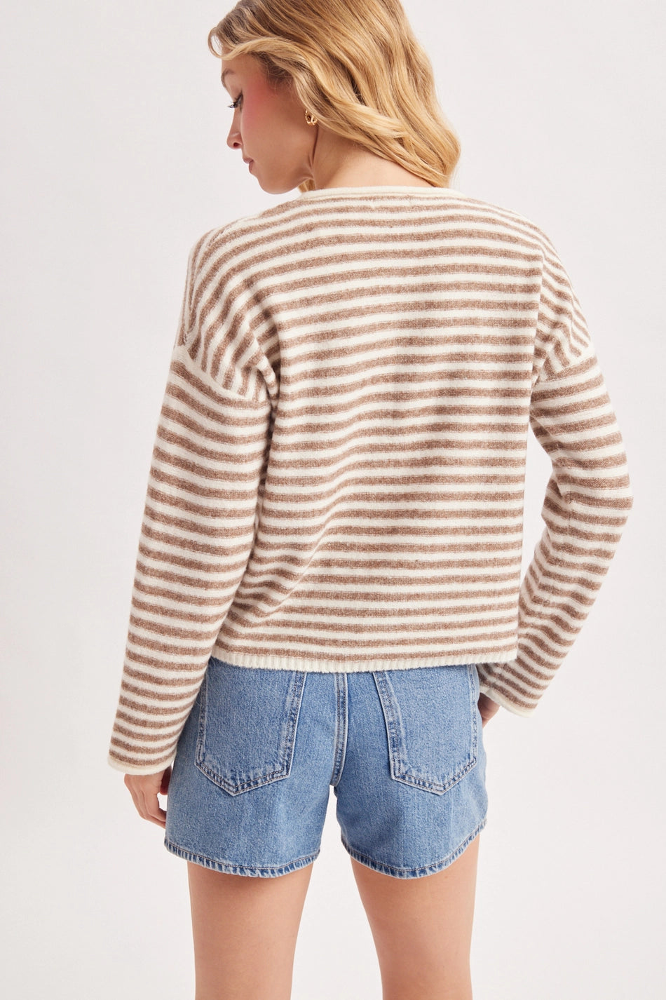 Relaxed Stripe Henley Knit Pullover