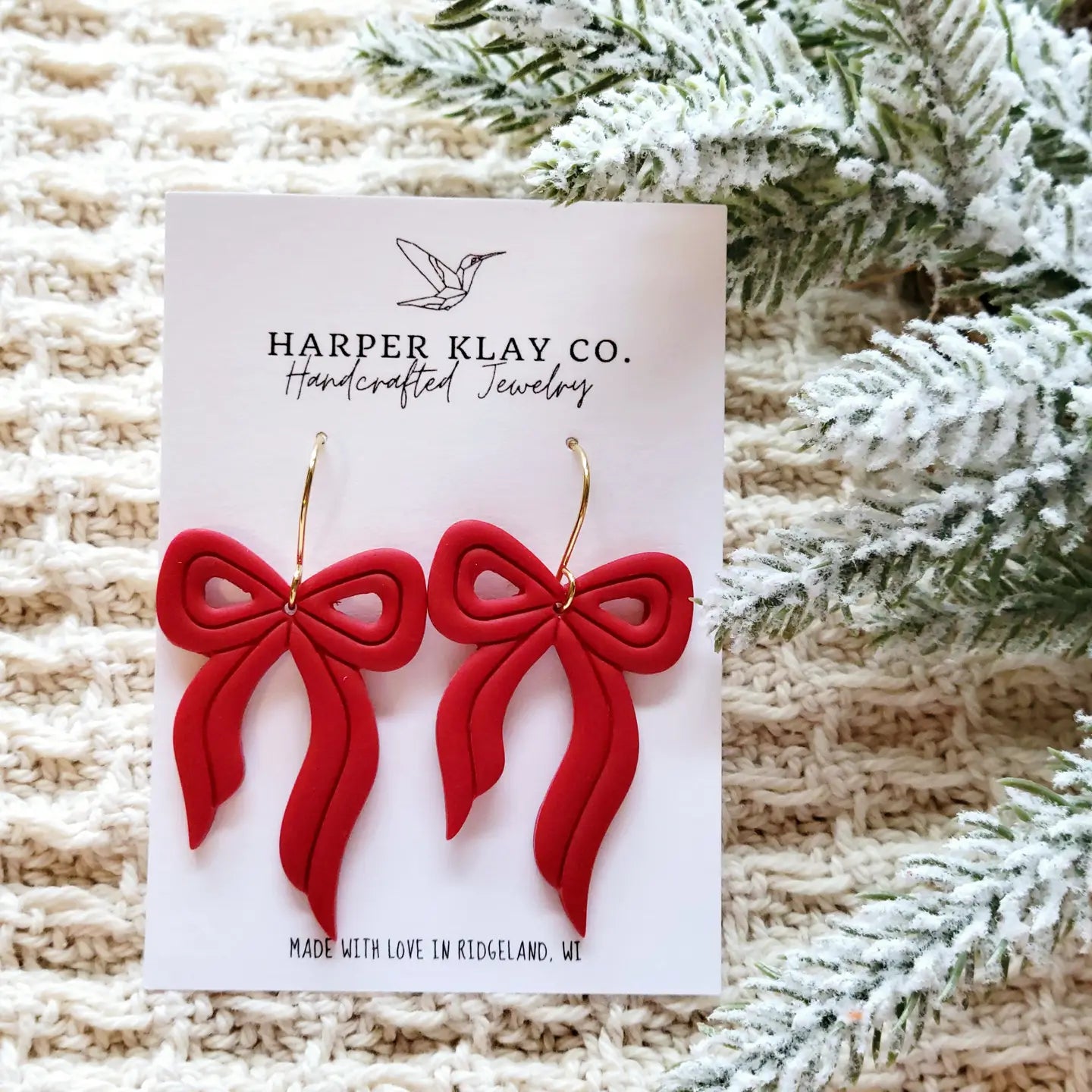 The Bow Dangles - Christmas Polymer Clay Dangle Earrings