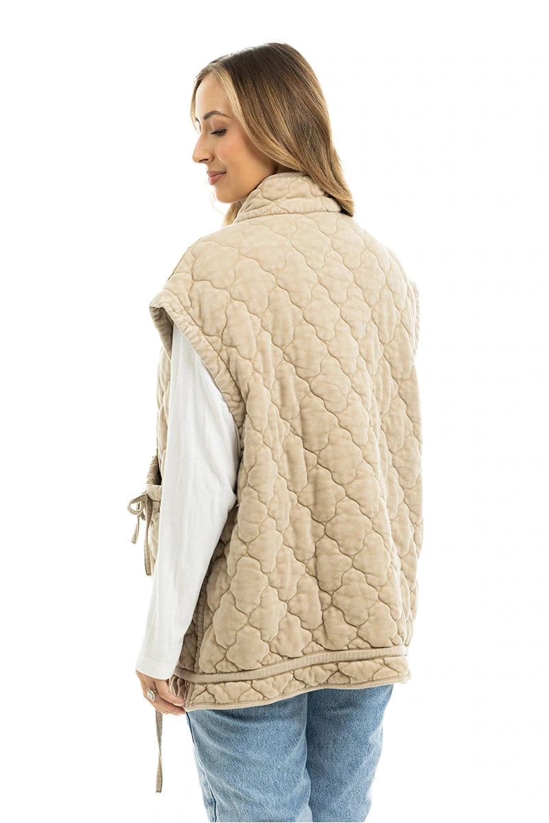 Beige Oversized Quilted Vest