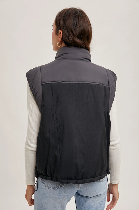 Contrast Puffer Zipper Down Vest | Ash