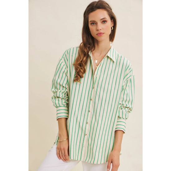 Stripe Button-Down Oversized Shirt | Green/White – The