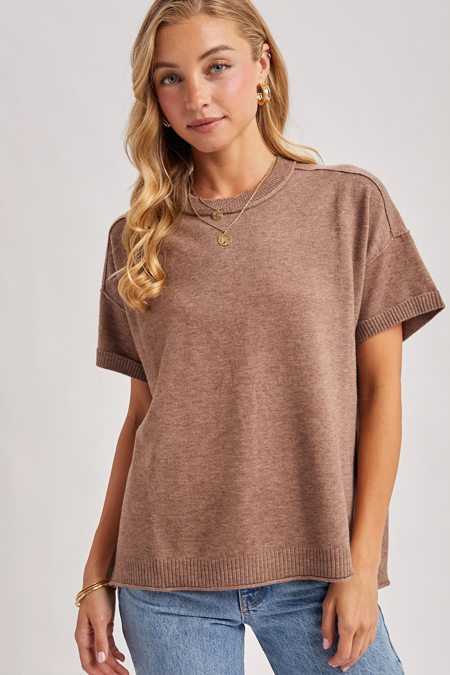 Crewneck Knit T-Shirt | Mocha
