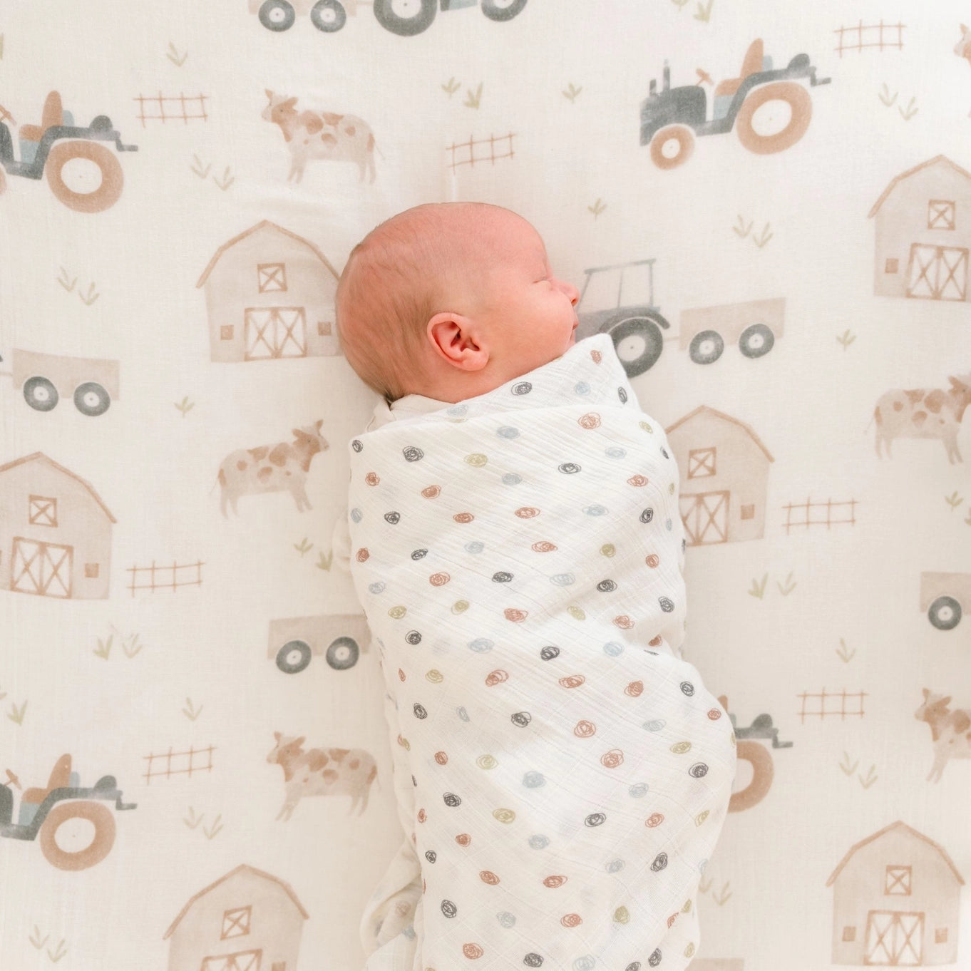 Charlie 2-pc. Farmhouse Tractor/Dot Swaddle Set