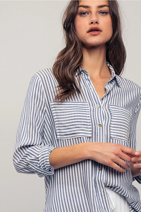 Relaxed Fit Striped Button Down Shirt