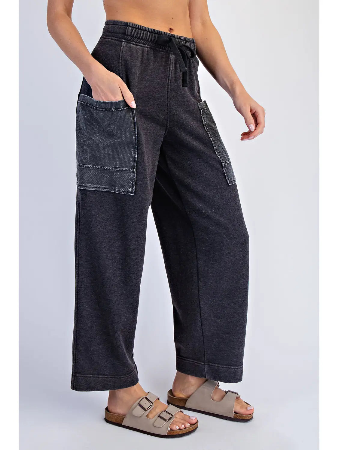 Mineral Washed French Terry Cropped Cargo Pant
