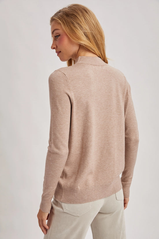 Ribbed Trim Mock Neck Knit Top | Latte