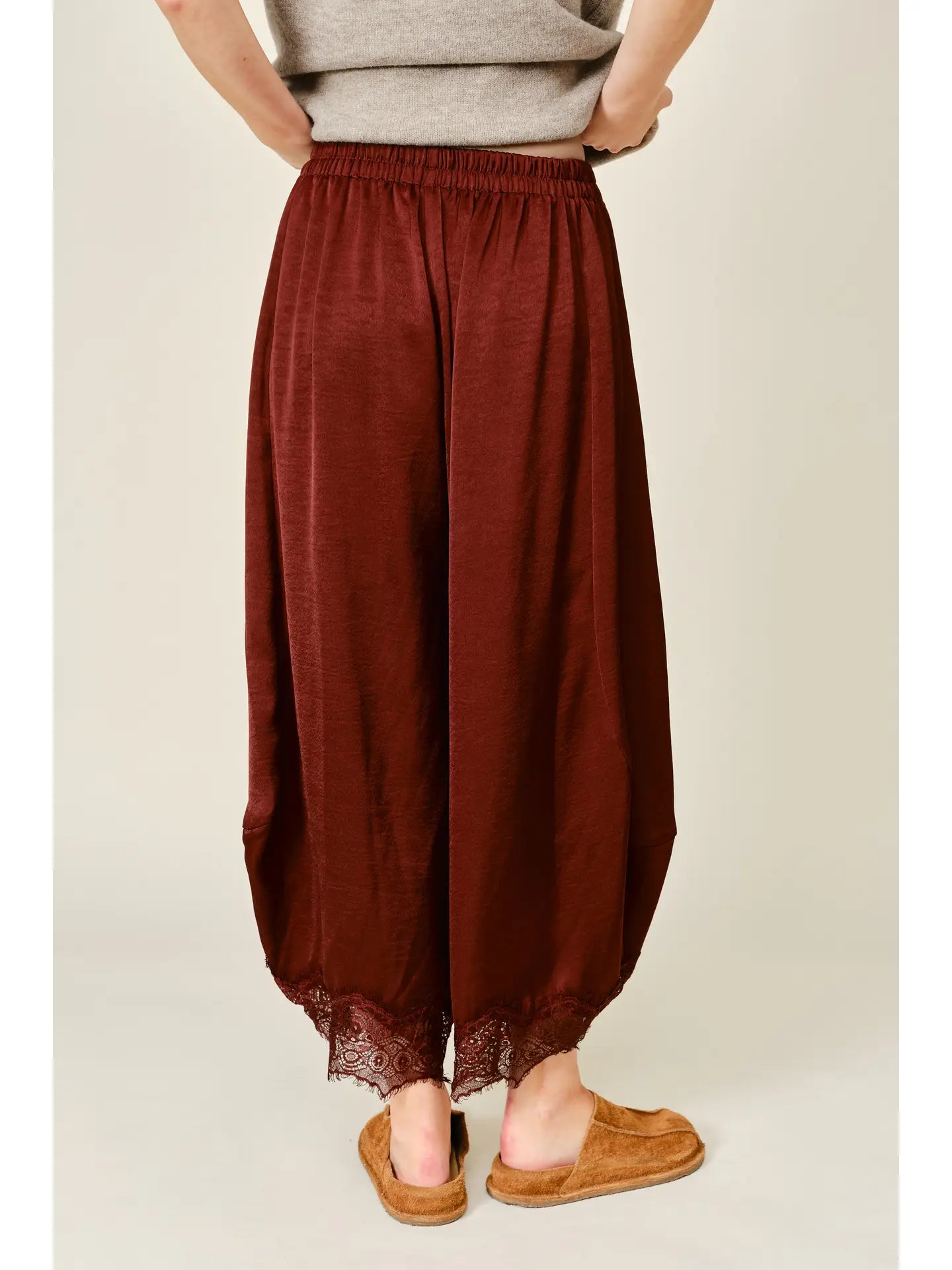 Lace Satin Drawstring Barrel Pants
