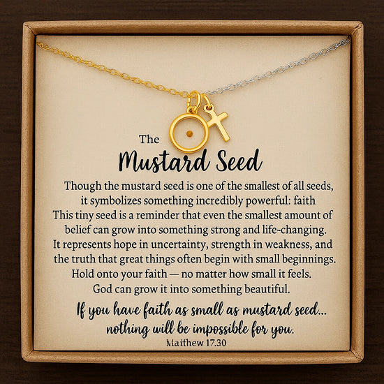 Mustard Seed + Cross Necklace - Multiple Metals