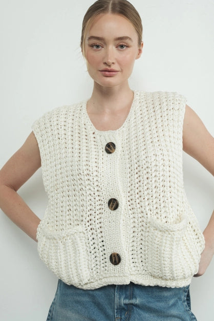 Chunky Knit Cardigan Sweater Vest