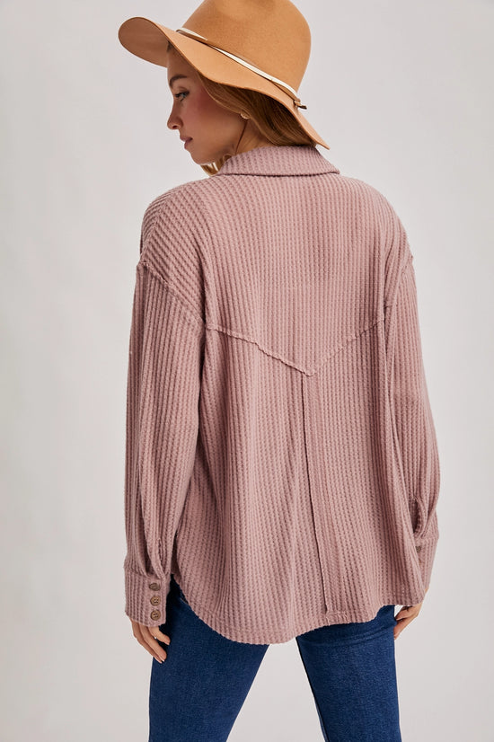 Brushed Waffle Button Up | Mauve