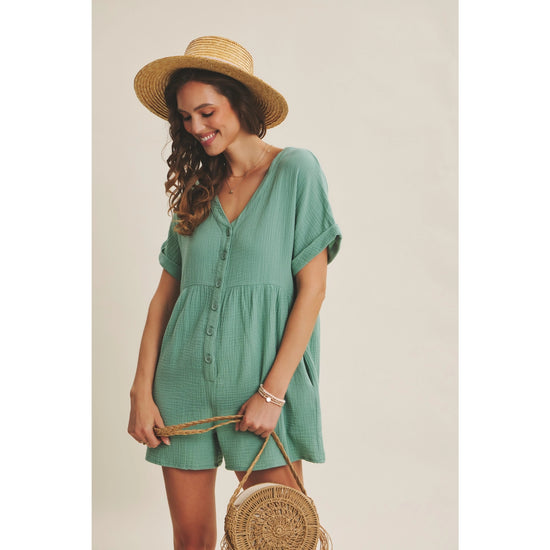 Cotton Gauze Oversized Romper | Spearmint