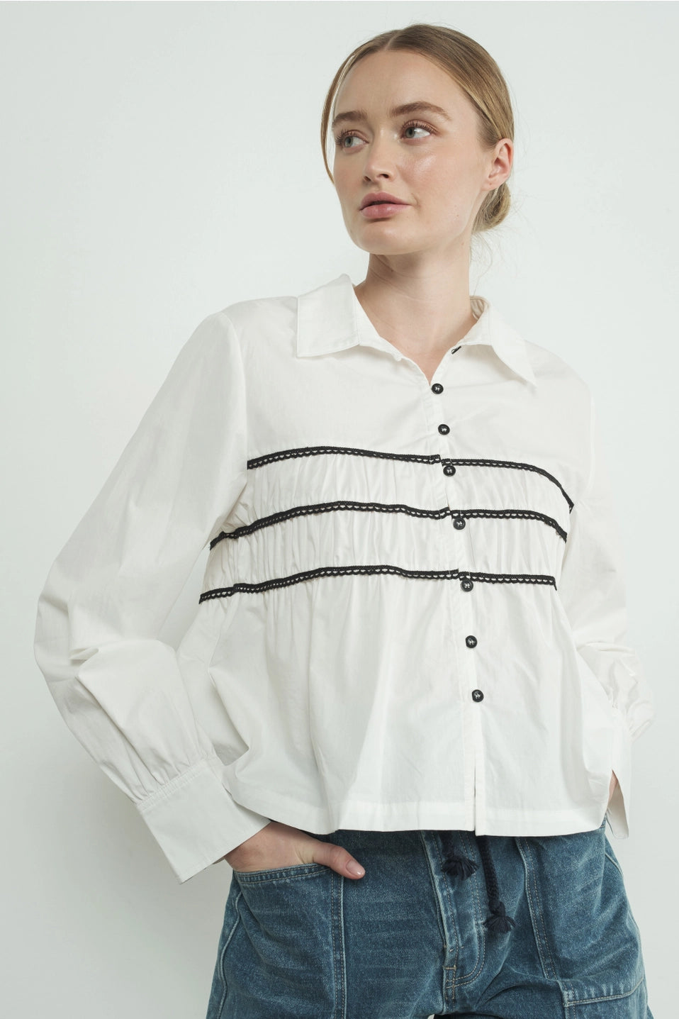 Contrast Lace Babydoll Button Down Shirt