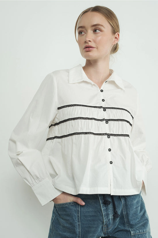 Contrast Lace Babydoll Button Down Shirt