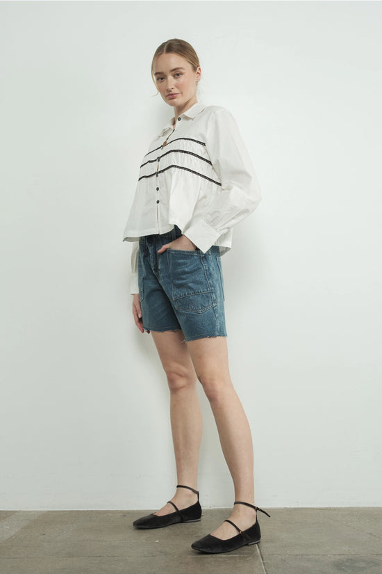 Contrast Lace Babydoll Button Down Shirt