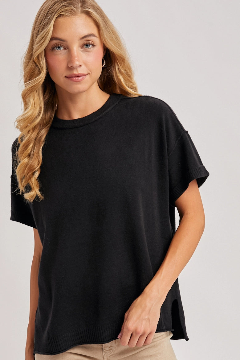 Crewneck Knit T-Shirt | Black