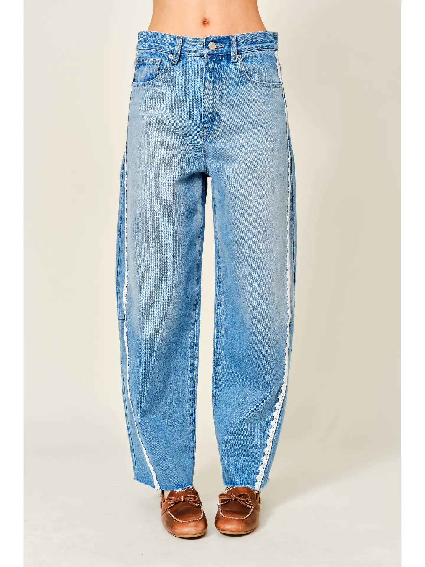 Lace Detail Barrel Denim Pants