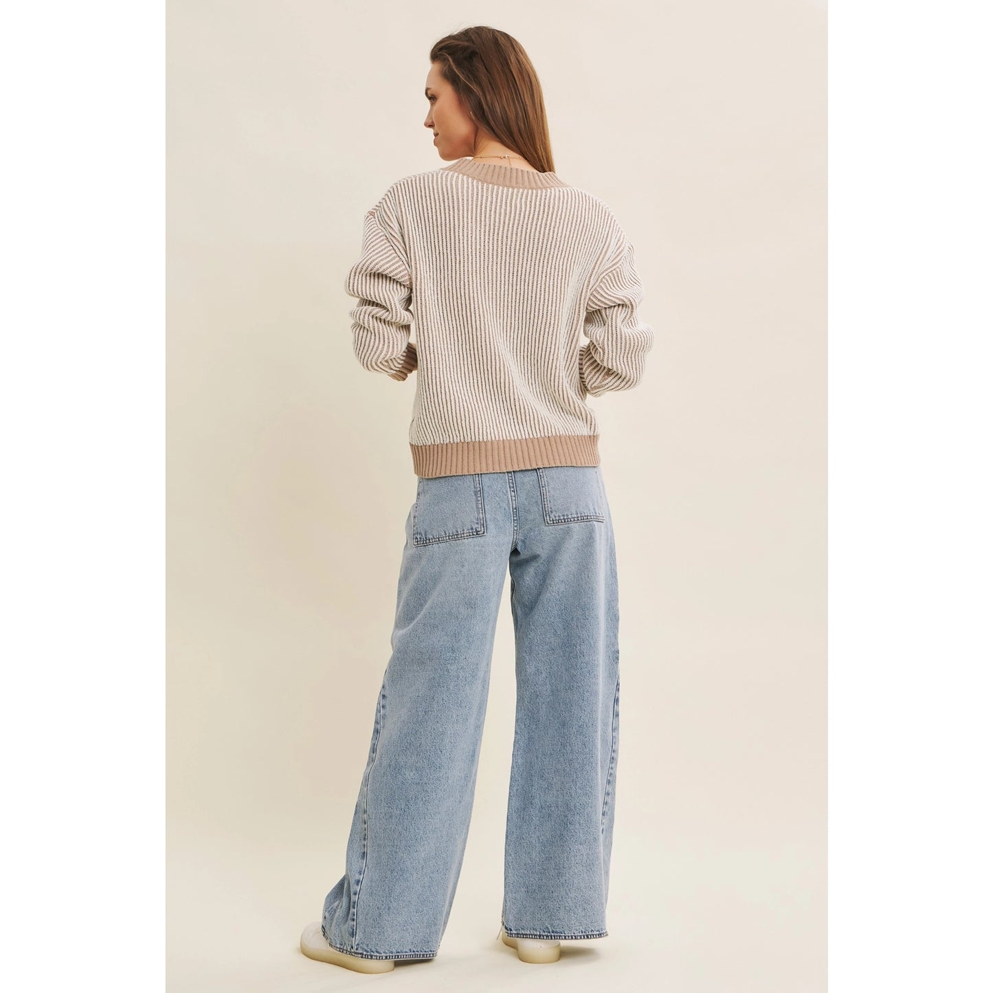 Two Tone Chenille Ribbed Sweater | Toffee