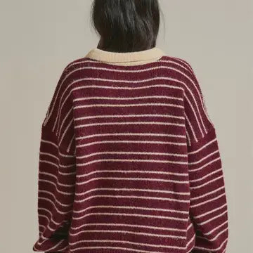 Striped Rugby Polo Sweater with Contrast Collar
