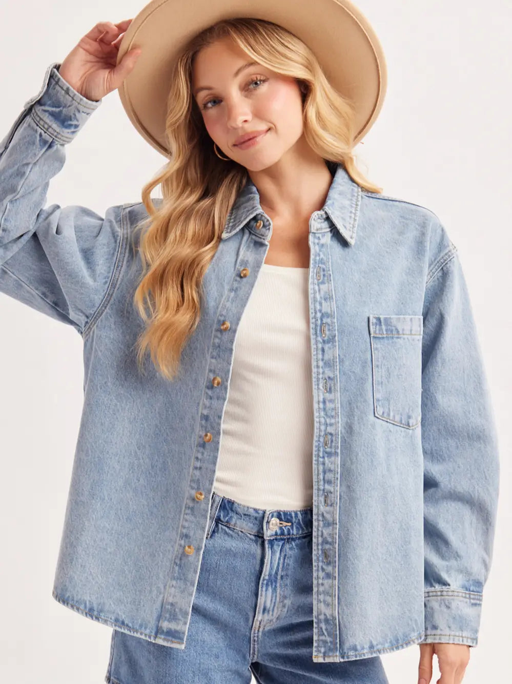 Washed Denim Button Down Shirt