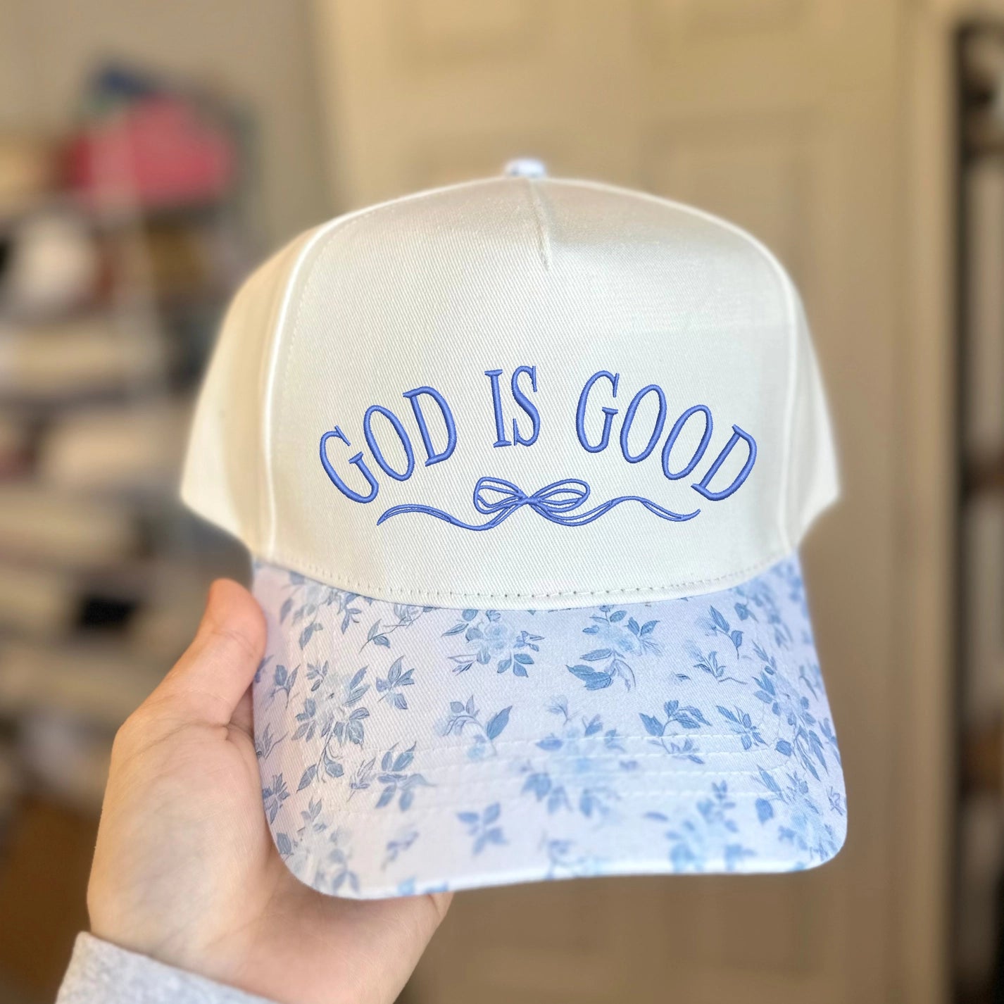 God Is Good Bow / Floral Embroidered Hat