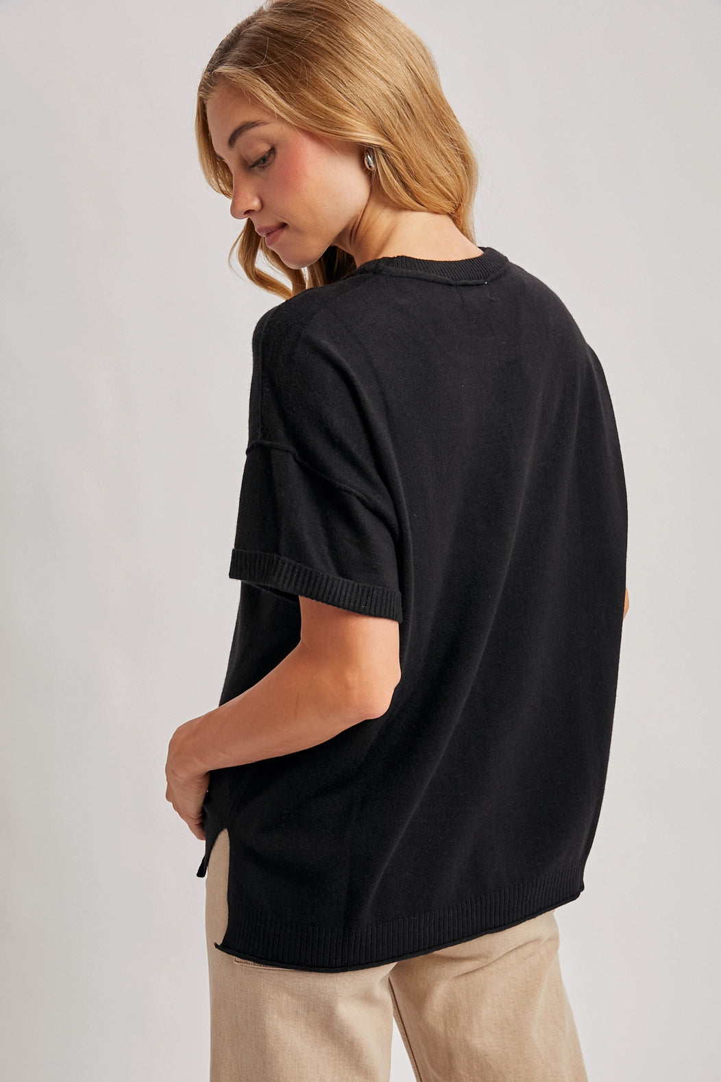 Crewneck Knit T-Shirt | Black