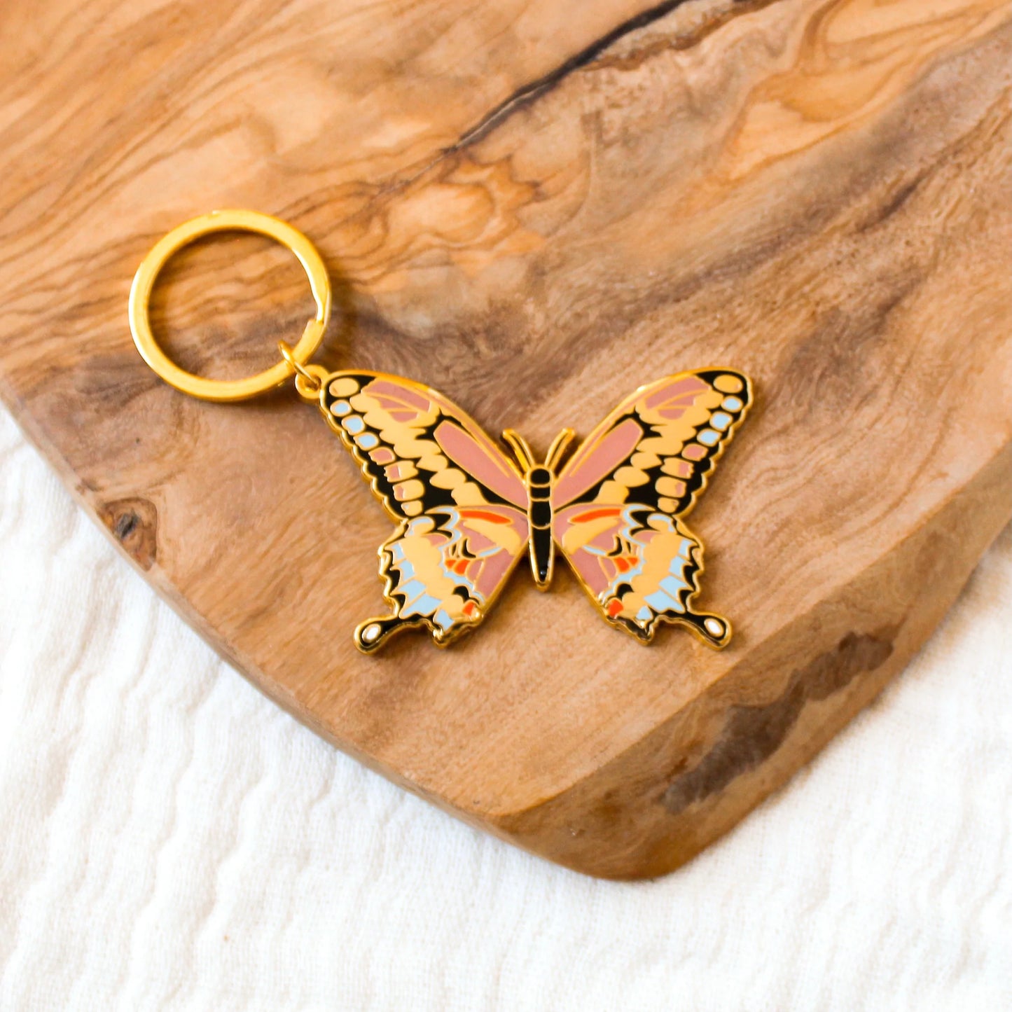 Load image into Gallery viewer, Pink Swallowtail Metal Keychain

