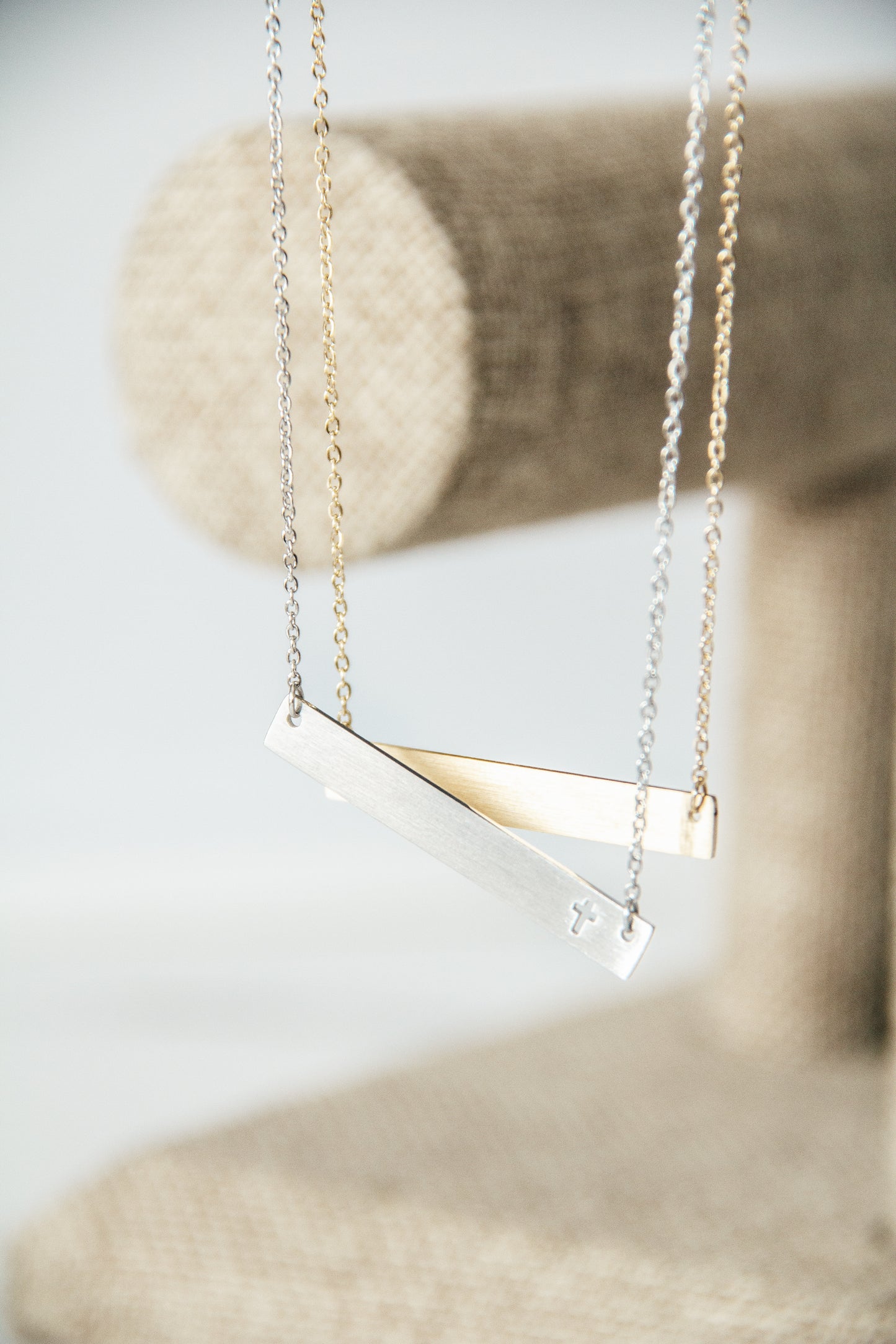 Layla Cross Bar Necklace - Silver & Gold