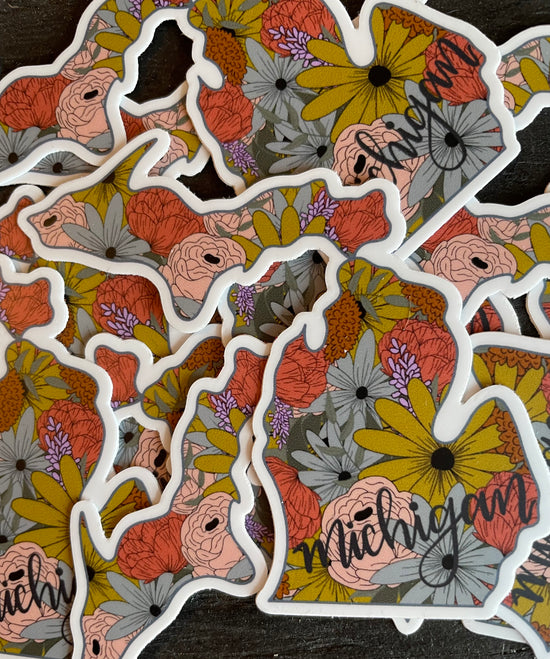 Load image into Gallery viewer, Floral Michigan Sticker
